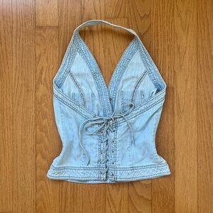 Vintage denim lace back halter